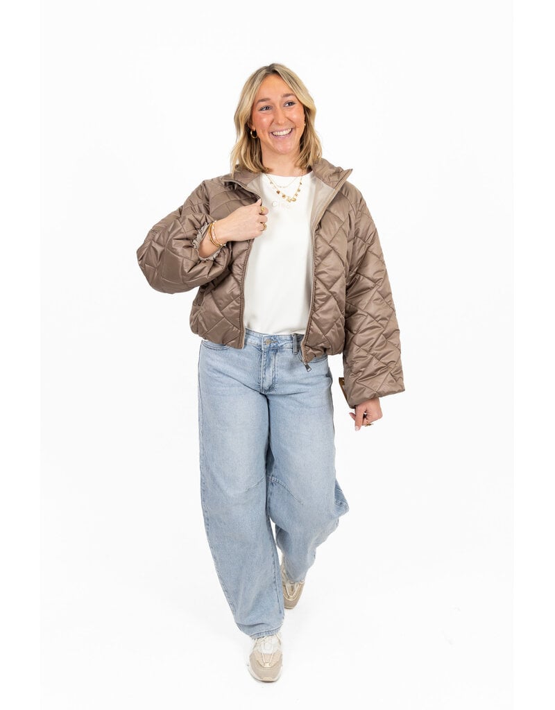 21Jewelz Gewatteerd jasje met uitlopende mouw - taupe