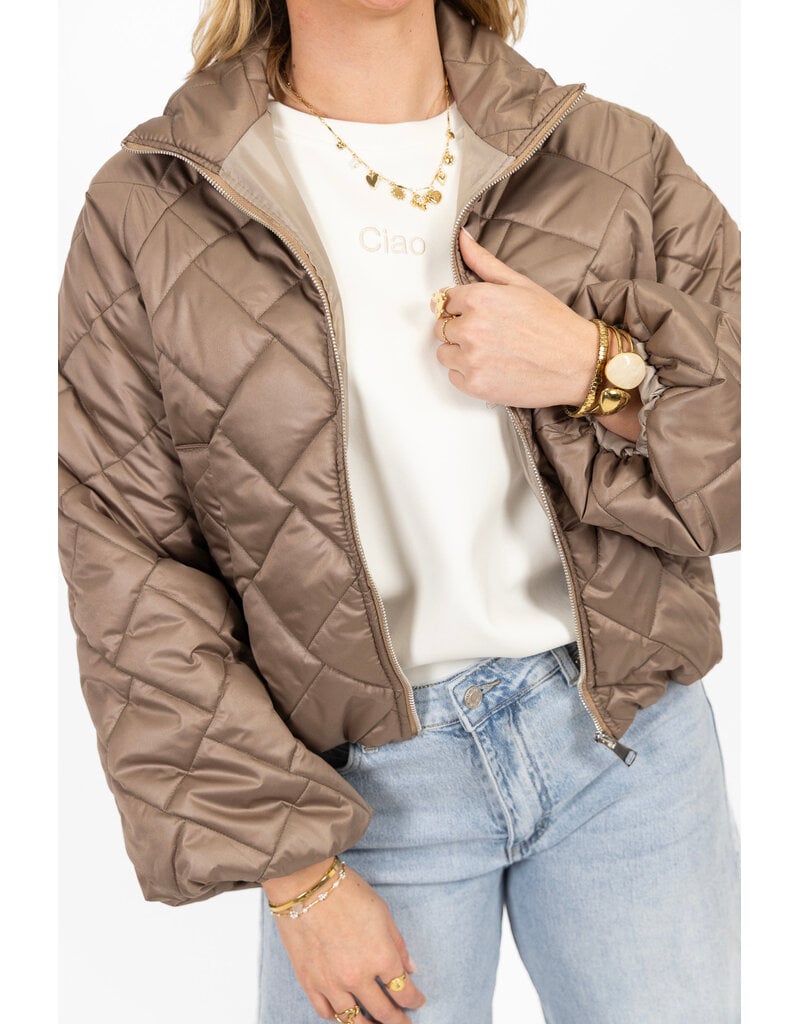 21Jewelz Gewatteerd jasje met uitlopende mouw - taupe