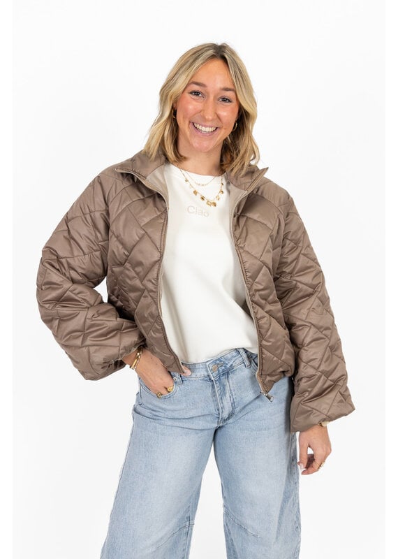 21Jewelz Gewatteerd jasje met uitlopende mouw - taupe