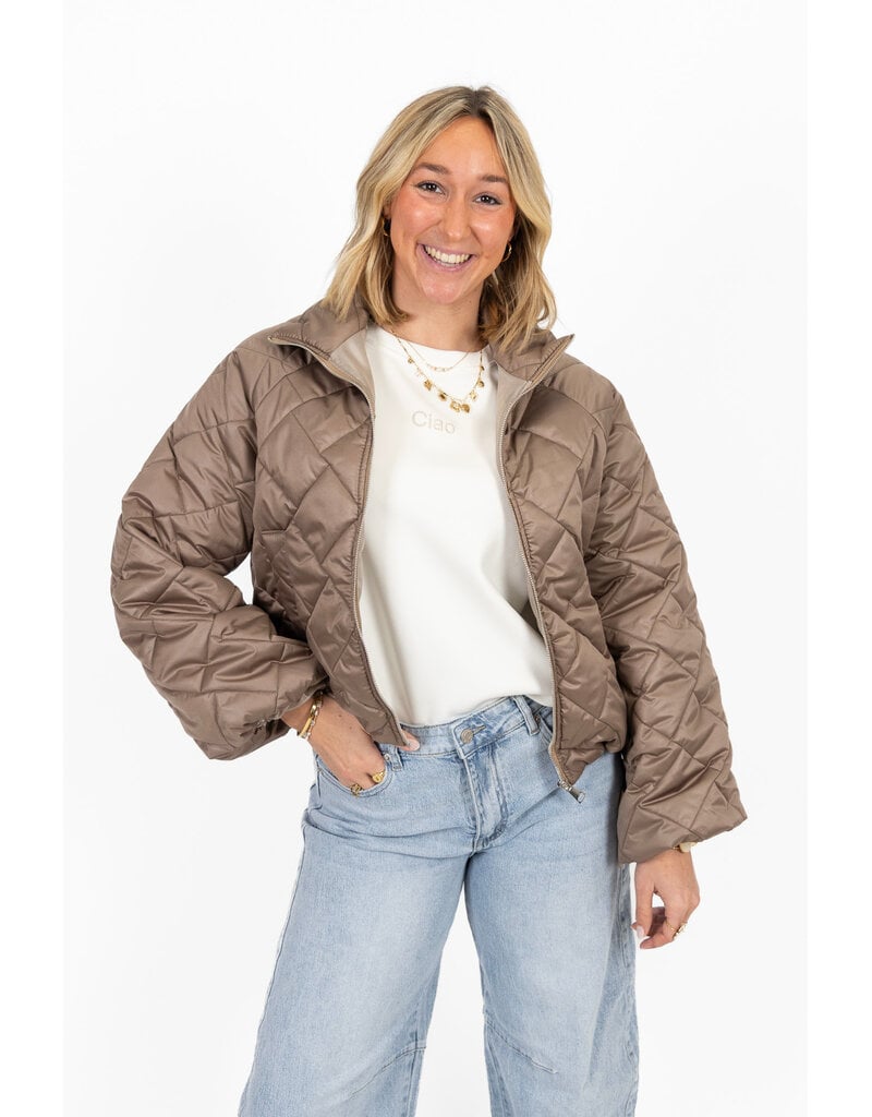 21Jewelz Gewatteerd jasje met uitlopende mouw - taupe