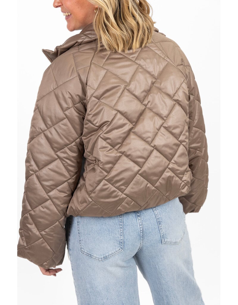 21Jewelz Gewatteerd jasje met uitlopende mouw - taupe