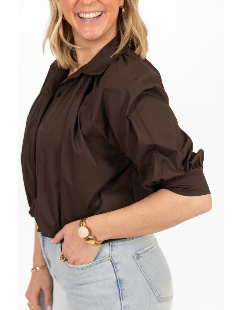 21Jewelz Effen blouse met driekwart pofmouw - bruin