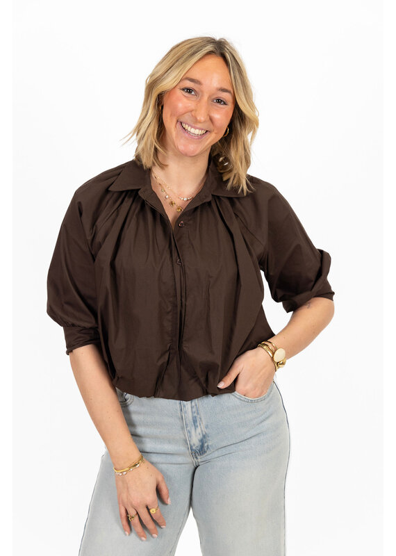 21Jewelz Effen blouse met driekwart pofmouw - bruin