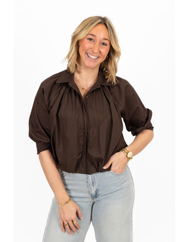 21Jewelz Effen blouse met driekwart pofmouw - bruin