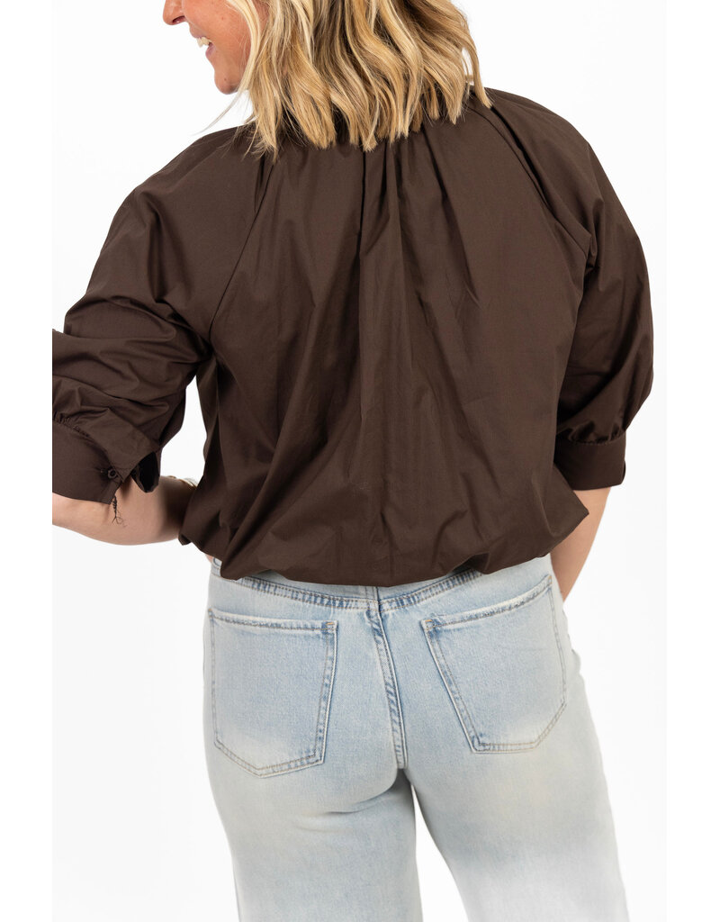 21Jewelz Effen blouse met driekwart pofmouw - bruin
