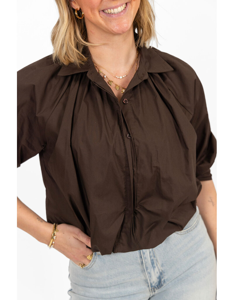21Jewelz Effen blouse met driekwart pofmouw - bruin