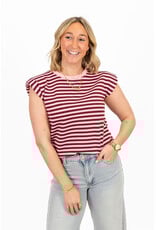 21Jewelz Gestreepte top met schoudervulling - roze/bordeaux