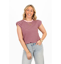 21Jewelz Gestreepte top met schoudervulling - roze/bordeaux