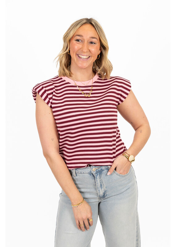 21Jewelz Gestreepte top met schoudervulling - roze/bordeaux