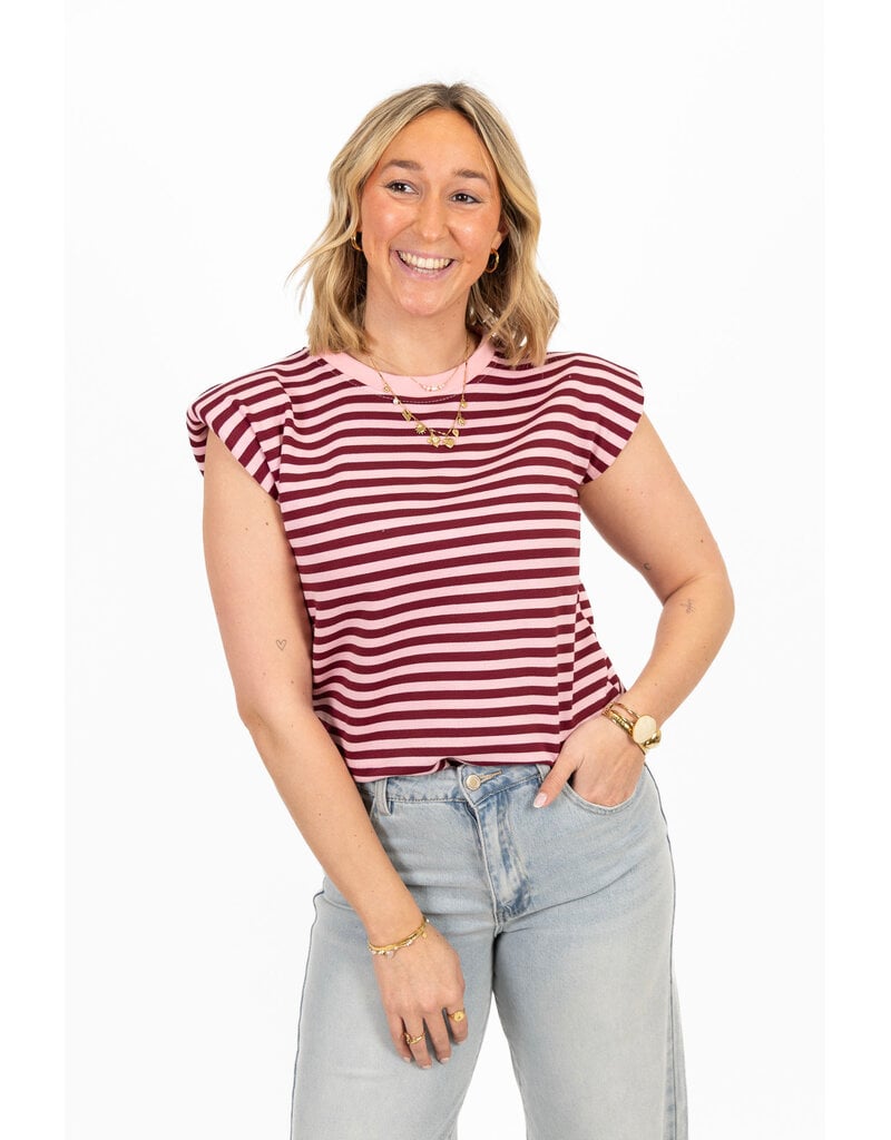 21Jewelz Gestreepte top met schoudervulling - roze/bordeaux