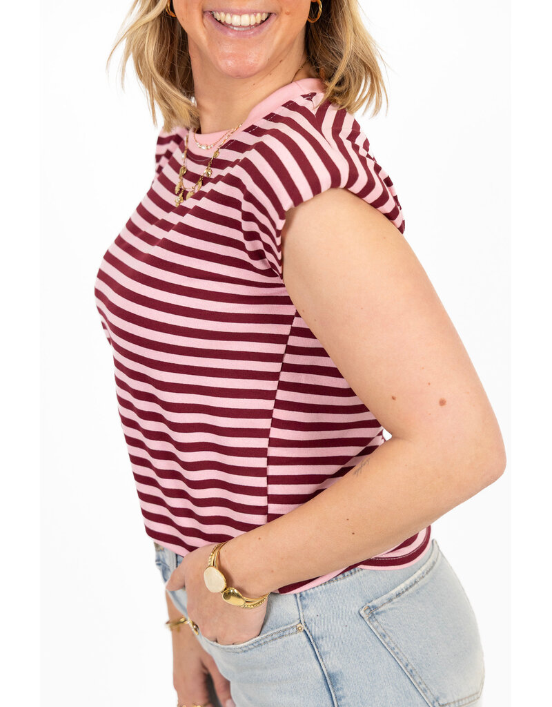 21Jewelz Gestreepte top met schoudervulling - roze/bordeaux