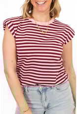 21Jewelz Gestreepte top met schoudervulling - roze/bordeaux