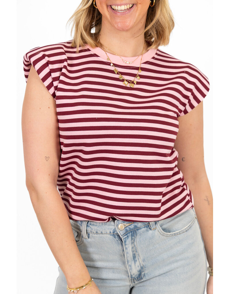 21Jewelz Gestreepte top met schoudervulling - roze/bordeaux
