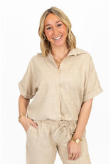 21Jewelz Linnenlook blouse met knoopdetail & korte mouw - beige