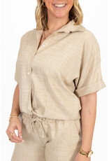 21Jewelz Linnenlook blouse met knoopdetail & korte mouw - beige