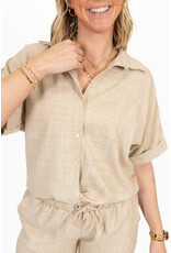 21Jewelz Linnenlook blouse met knoopdetail & korte mouw - beige