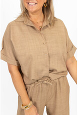 21Jewelz Linnenlook blouse met knoopdetail & korte mouw - donker beige