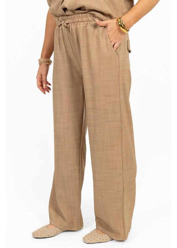 21Jewelz Linnenlook jogger met elastiek - donker beige