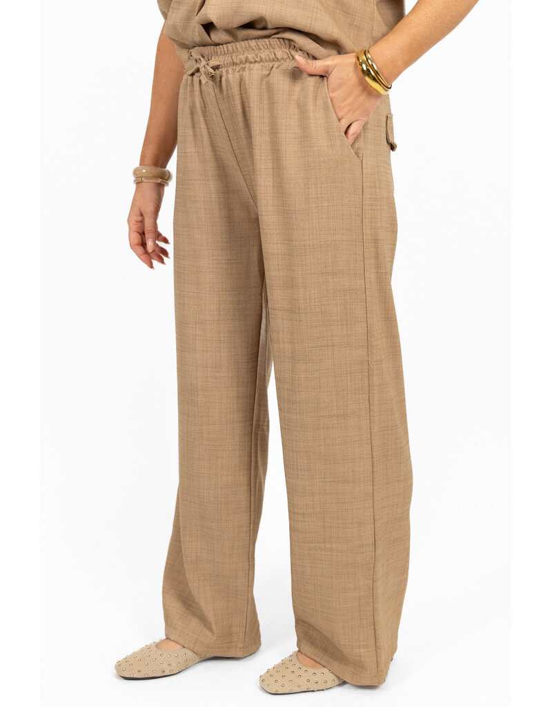 21Jewelz Linnenlook jogger met elastiek - donker beige