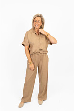 21Jewelz Linnenlook jogger met elastiek - donker beige