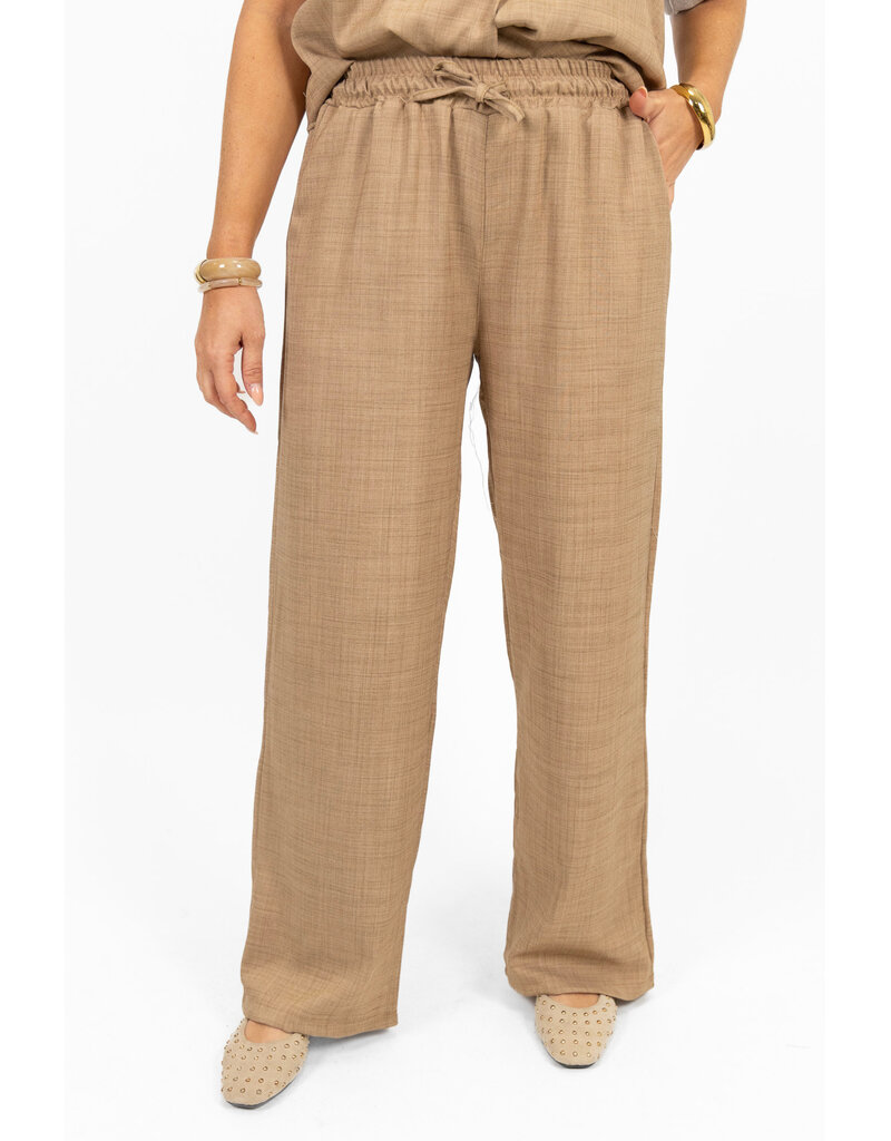 21Jewelz Linnenlook jogger met elastiek - donker beige