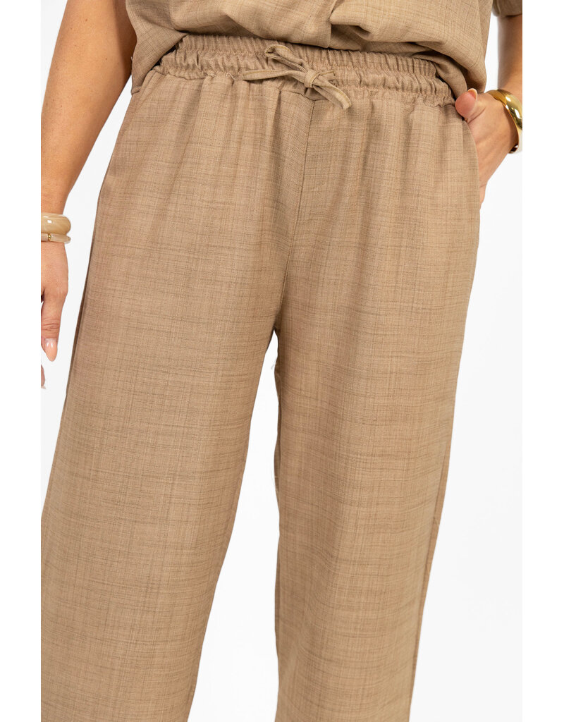 21Jewelz Linnenlook jogger met elastiek - donker beige