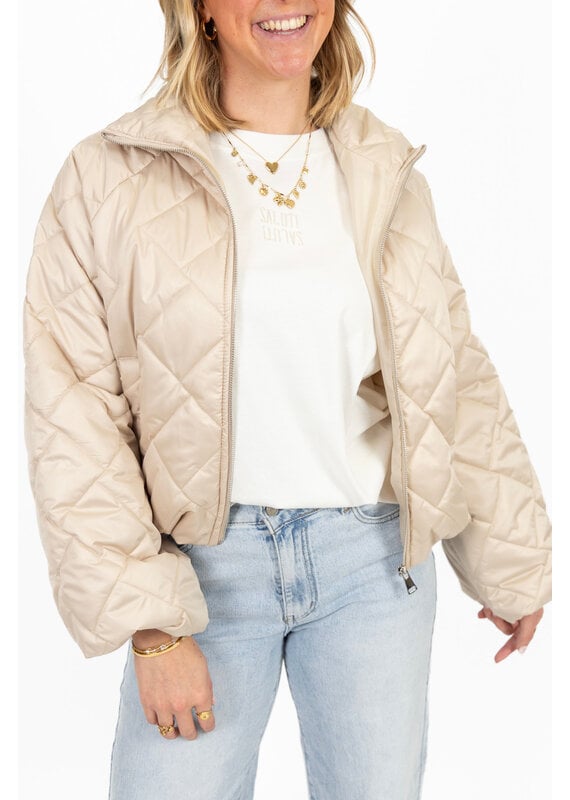 21Jewelz Gewatteerd jasje met uitlopende mouw - beige