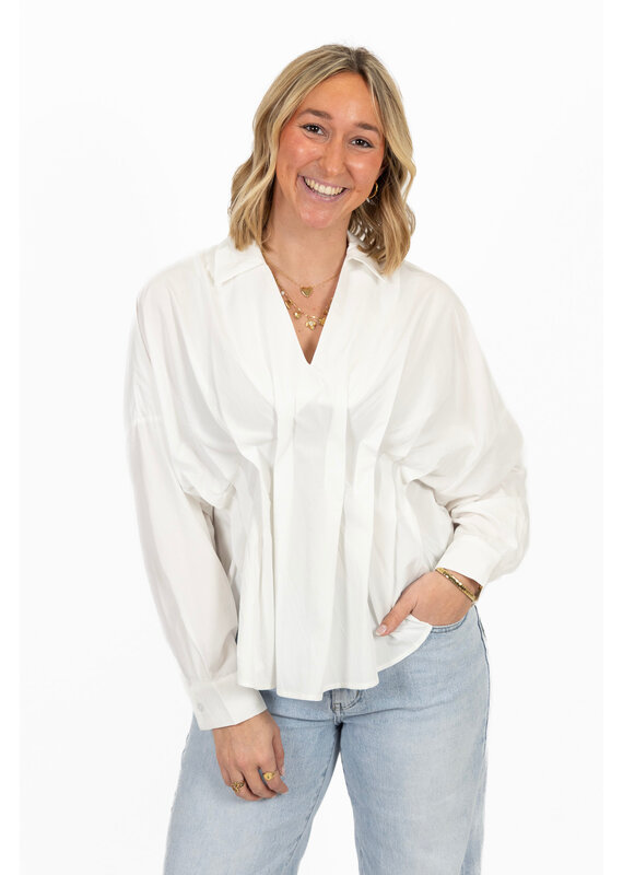 21Jewelz Effen blouse met plooien - wit