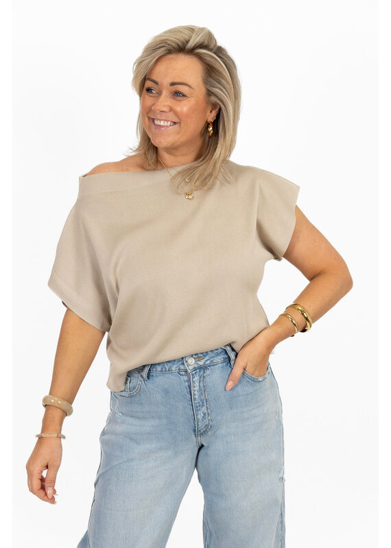 21Jewelz PRE ORDER Top met boothals - taupe