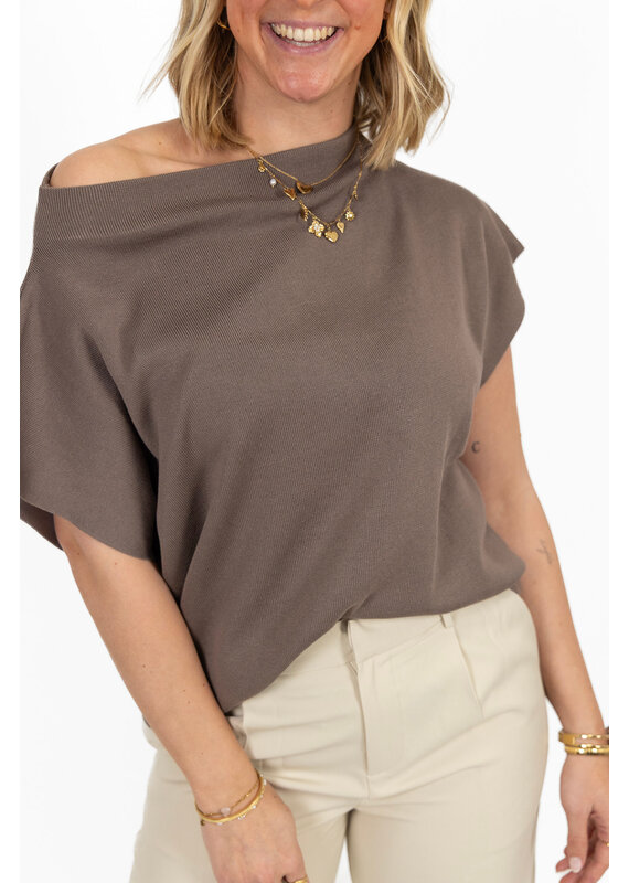 21Jewelz PRE ORDER Top met boothals - bruin