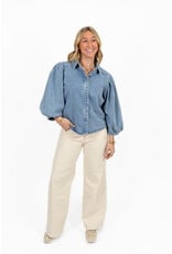 21Jewelz Effen denim blouse met pofmouw - jeans blauw