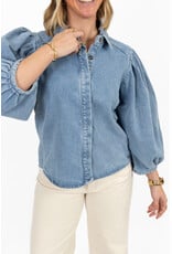 21Jewelz Effen denim blouse met pofmouw - jeans blauw