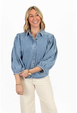 21Jewelz Effen denim blouse met pofmouw - jeans blauw