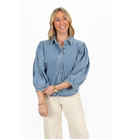 21Jewelz Effen denim blouse met pofmouw - jeans blauw