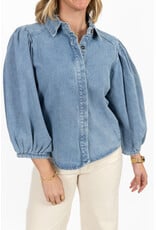 21Jewelz Effen denim blouse met pofmouw - jeans blauw