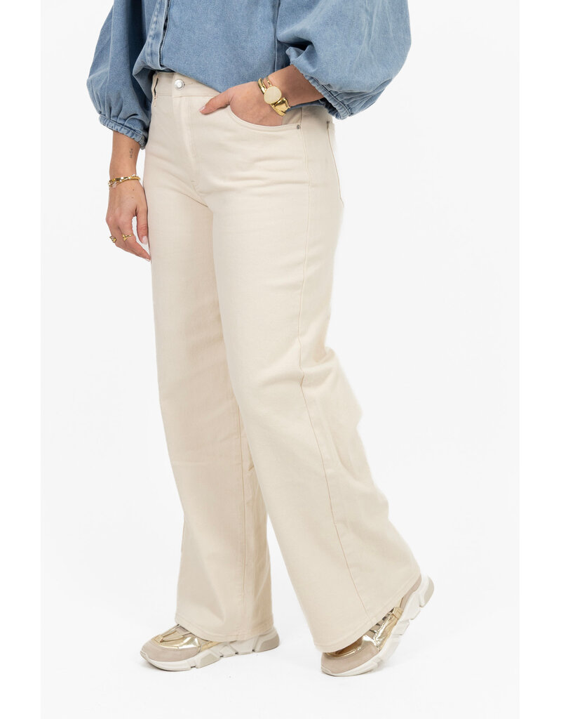 21Jewelz Basic stretch wide leg jeans - ecru