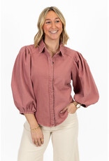 21Jewelz Effen denim blouse met pofmouw - roze