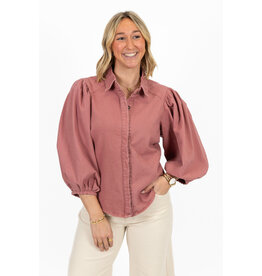 21Jewelz Effen denim blouse met pofmouw - roze
