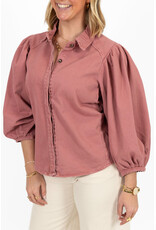 21Jewelz Effen denim blouse met pofmouw - roze