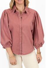 21Jewelz Effen denim blouse met pofmouw - roze