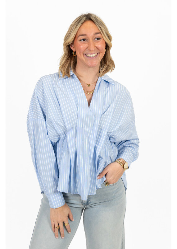 21Jewelz Gestreepte blouse met plooien - blauw