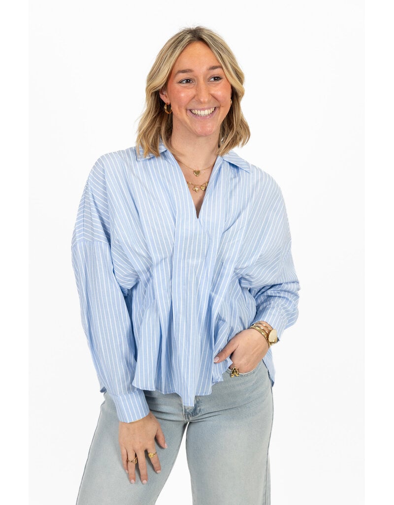 21Jewelz Gestreepte blouse met plooien - blauw