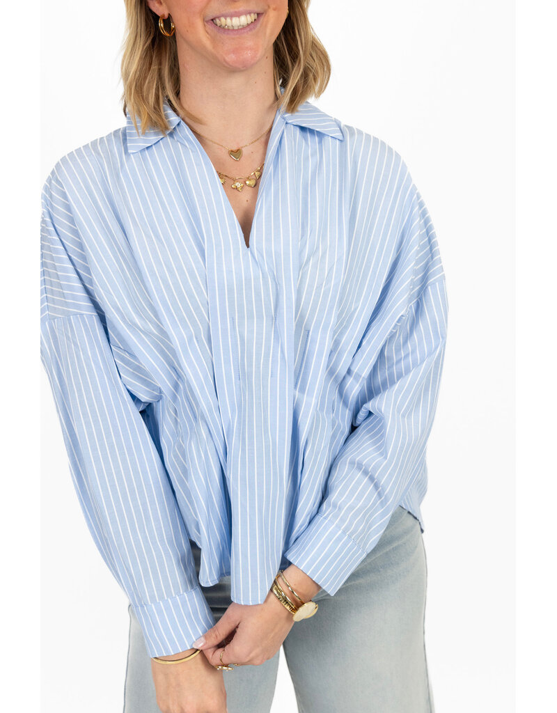 21Jewelz Gestreepte blouse met plooien - blauw