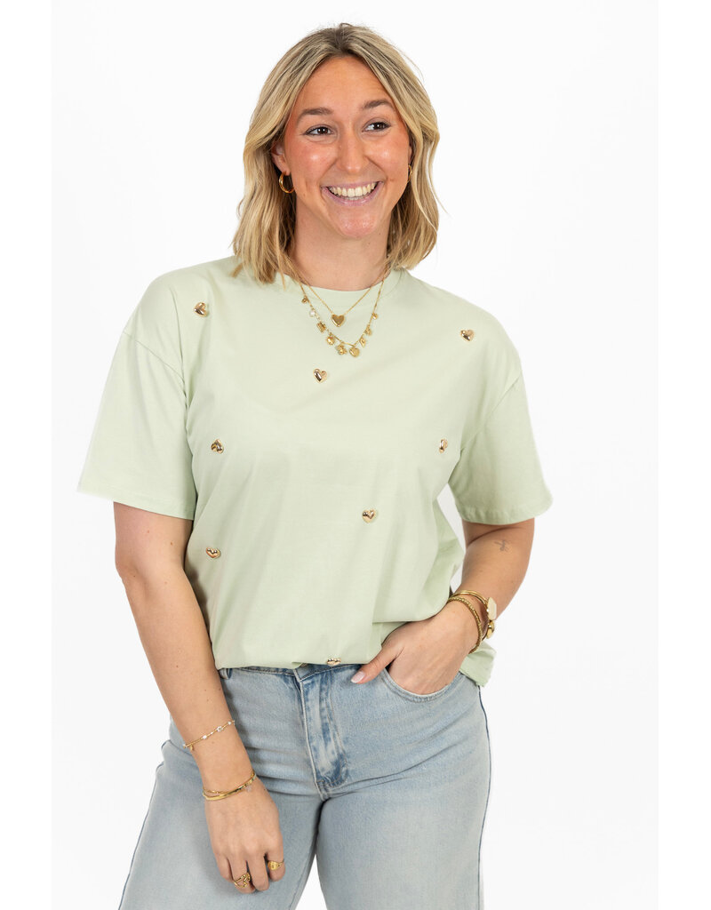 21Jewelz T-shirt met stud hartjes - lichtgroen