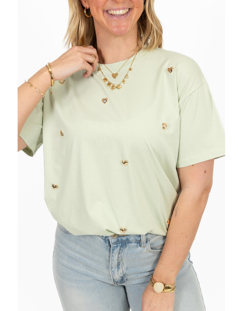 21Jewelz T-shirt met stud hartjes - lichtgroen