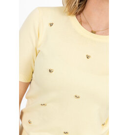 21Jewelz Gebreid shirtje met stud hartjes - geel