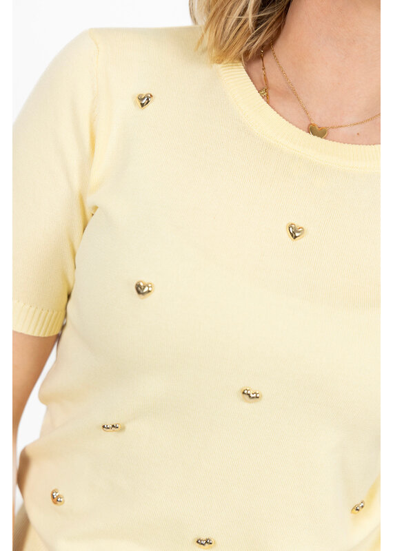 21Jewelz Gebreid shirtje met stud hartjes - geel
