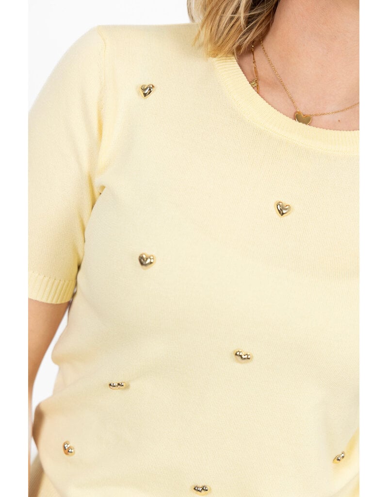 21Jewelz Gebreid shirtje met stud hartjes - geel