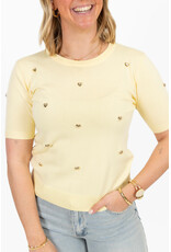 21Jewelz Gebreid shirtje met stud hartjes - geel