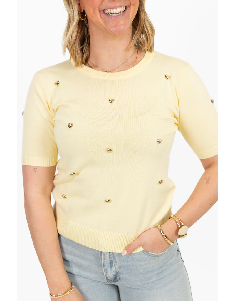 21Jewelz Gebreid shirtje met stud hartjes - geel